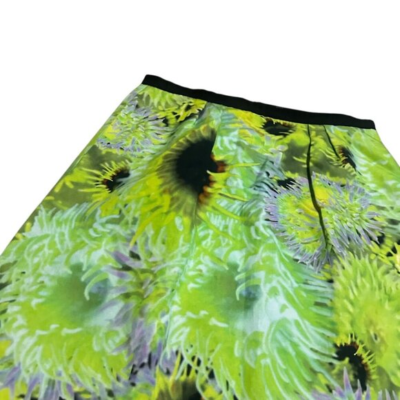 Tibi Athena Neon Green Floral Print Bold Pencil High Waisted Fitted Size 10 - Picture 4 of 11